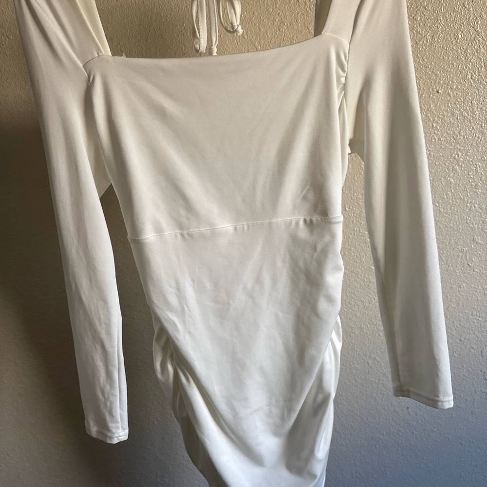 SHEIN White Square Neck Long Sleeve Blouse